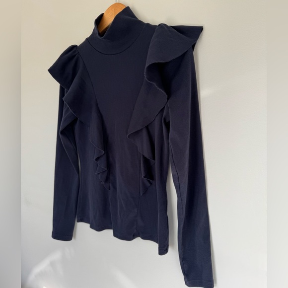 Veronica Beard Jeans Freida Ruffle Turtleneck Top in Navy - Picture 4 of 9